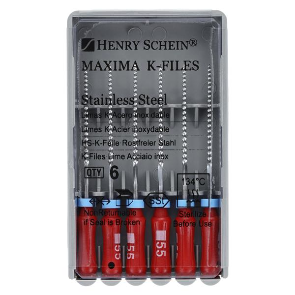 Maxima Hand K-File 25 mm Size 55 Stainless Steel Red 6/Bx