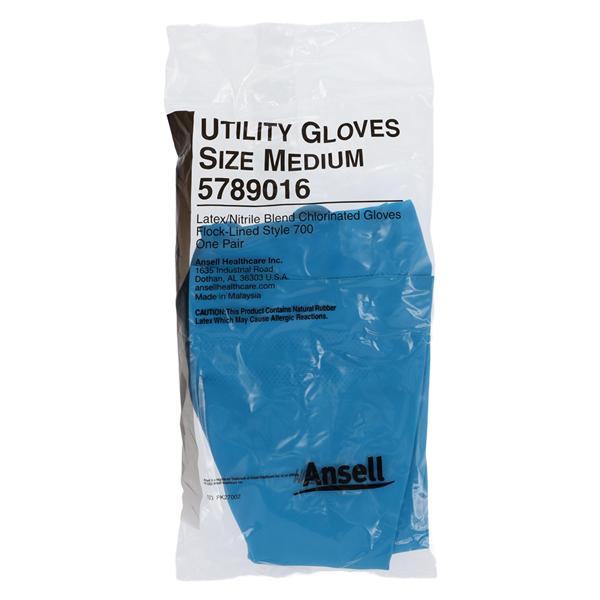 Ansell Rubber Utility Gloves Medium Blue 12Pr/Bg