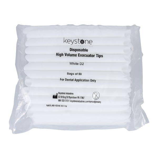 Slotted Evacuator Tip Vented White Plastic 50/Bg