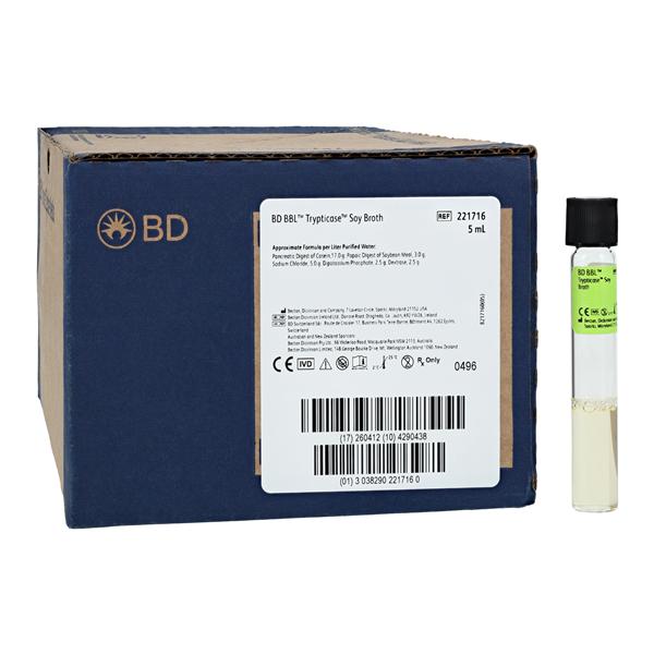 BBL Prepared Media TSB: Trypticase Soy Broth 5mL Size K Tube 100/bx