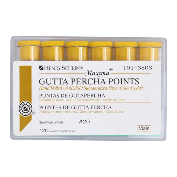 Maxima Hand Rolled Gutta Percha Points Size 20 Yellow 6Vls/Bx