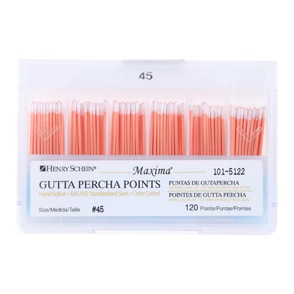 Maxima Hand Rolled Gutta Percha Points Size 45 White 120/Bx