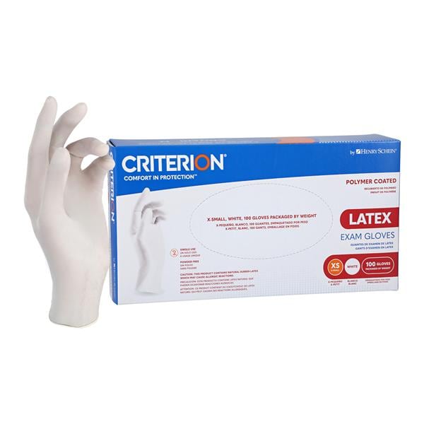 Criterion Polymer Coated Latex Exam Gloves X-Small White Non-Sterile 100/Bx