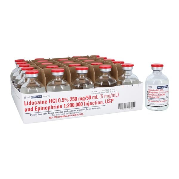 Lidocaine HCl Epinephrine Injection 0.5% 1:200,000 MDV 50mL 25/Package