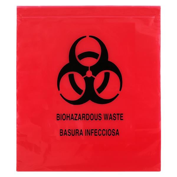 Biohazard Bag 12x12" Opaque Red/Black Zipper Closure LLDPE Film 1000/Ca