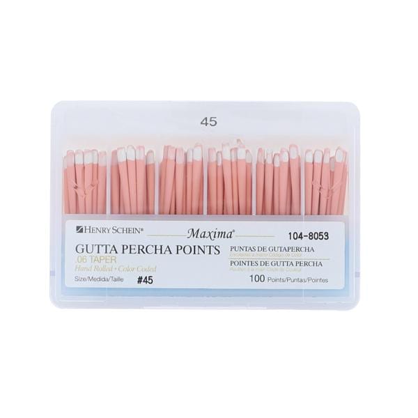 Maxima Hand Rolled Gutta Percha Points Size 45 White 100/Bx