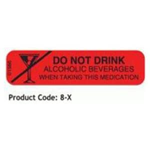 Communication Label Paper No Alcohol While Red 1-9/16x3/8" 1000/Bx
