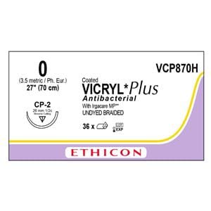 Coated Vicryl Plus Suture 0 27" Triclosan/Polyglactin 910 Braid CP-2 Undyd 36/Bx