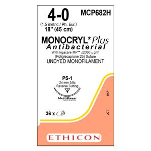 Monocryl Plus Suture 4-0 18" Triclosan/Polyglecaprone 25 Mnflmnt PS1 Undyd 36/Bx