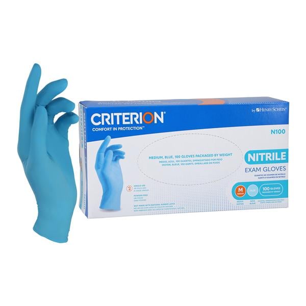 Criterion N100 Nitrile Exam Gloves Medium Blue Non-Sterile 100/Bx