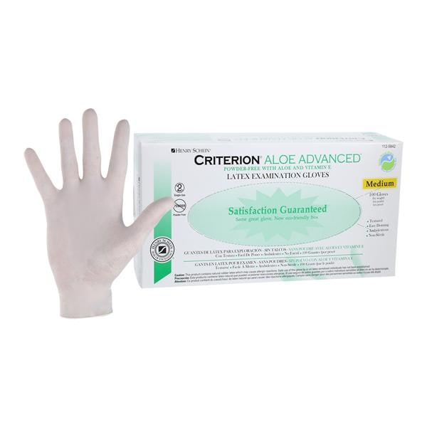 Criterion Aloe + Vitamin E Latex Exam Gloves Medium White Non-Sterile 100/Bx