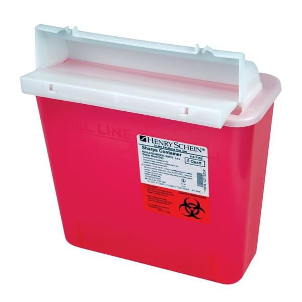 Sharps Container 5qt Red 10x4.4x9.2" Counterbalanced Side Entry Polypropylene Ea, 20 EA/CA