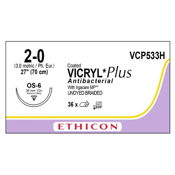 Coated Vicryl Plus Suture 2-0 27" Triclosan/Polyglactin 910 Brd OS-6 Undyd 36/Bx
