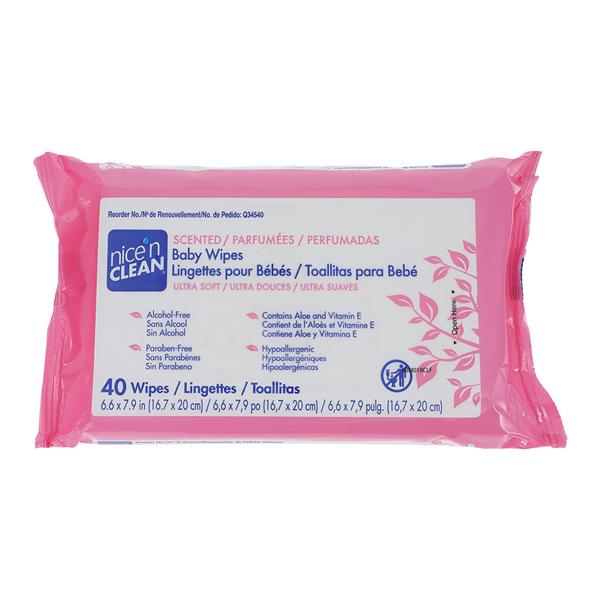 Nice N Clean Baby Wipes White Scented 7.9x6.6" 40/Bx