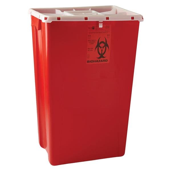 Sharps Container 18gal Red 10.857x10.857x10.857" Port Lid Locking Lid Plstc 7/Ca