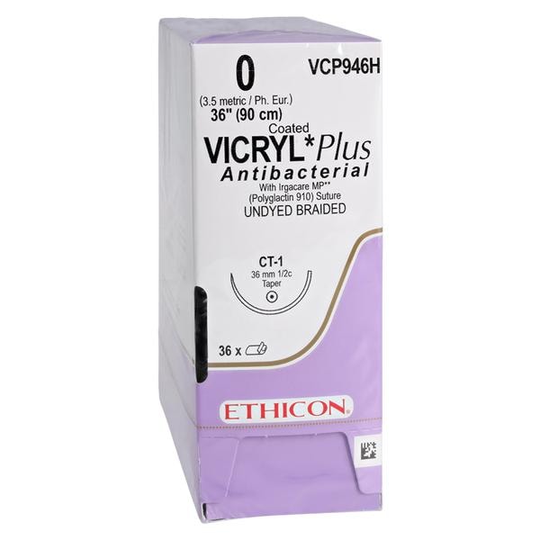 Coated Vicryl Plus Suture 0 36" Triclosan/Polyglactin 910 Braid CT-1 Undyd 36/Bx