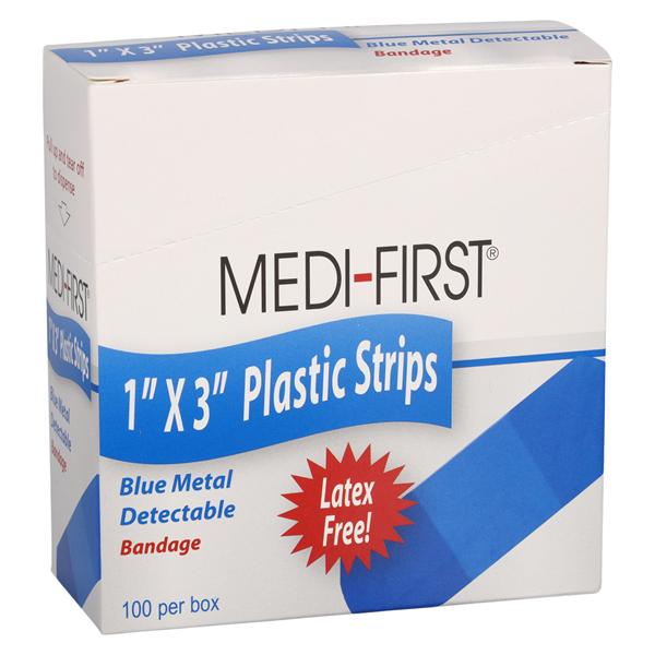 Medi-First Metal Detectable Bandage Plastic 1x3" Blue 100/Bx
