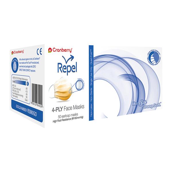 Repel Procedure Mask ASTM Level 3 Gold Adult 50/Bx