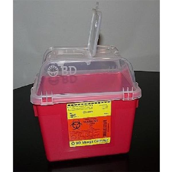 Sharps Container 2gal Red/Clear 6-8/10x11-3/10x10-3/10" Hinge Lid Plastic 24/Ca