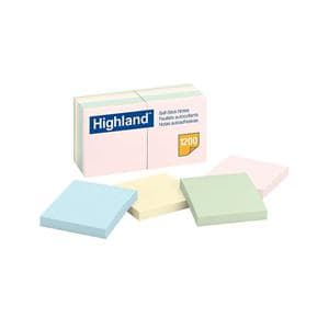 Highland Self-Stick Notes 3 in x 3 in Assorted Colors 12/Pack 12/Pk