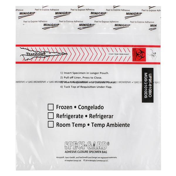 Speci-Gard Specimen Transport Bag Clear Adhesive Closure w/ 2-Wall/ Pkt 1000/Ca