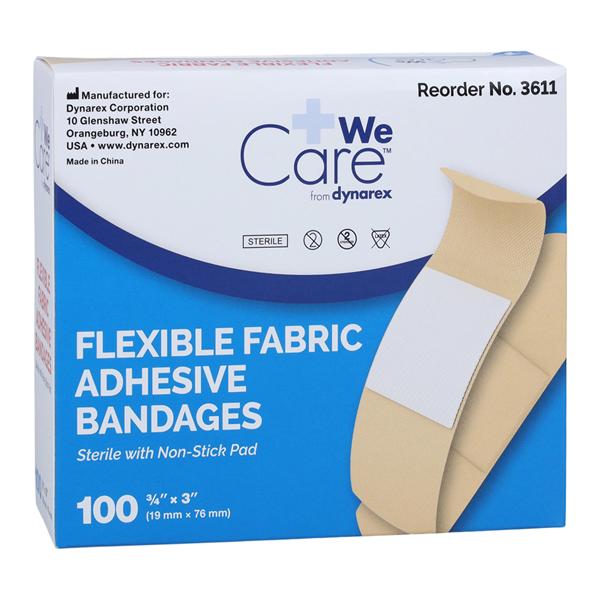 DynaSafety Adhesive Bandage Woven Fabric 3/4x3" Tan Sterile 100/Bx