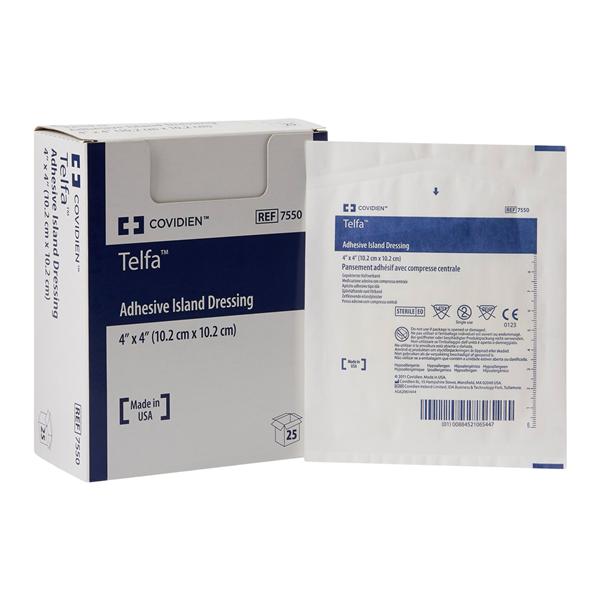 Telfa Cotton/Polyester Island Dressing 4x4" Sterile Sq Adherent Adhs Wht Abs LF, 8 BX/CA