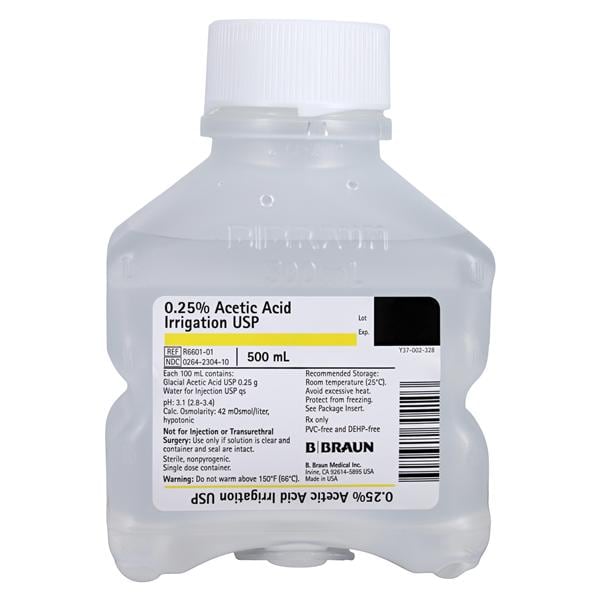 Irrigation Solution Acetic Acid 0.25% 500mL Plastic Injection Container Ea