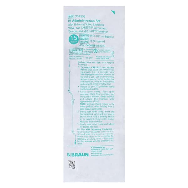 IV Administration Set Needleless 84" 15 Drops/mL Priming Volume 15mL 50/Ca