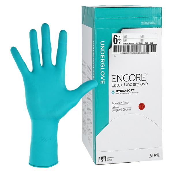 ENCORE Latex Underglove Surgical Gloves 6.5 Standard Green