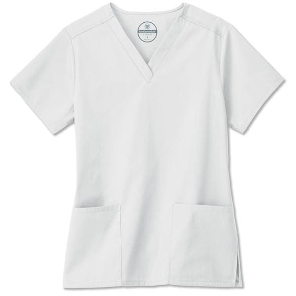 Fundamentals Scrub Shirt Short Sleeves 2X Large White Womens Ea