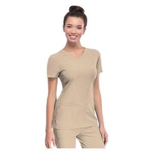 HeartSoul Scrub Shirt V-Neck Short Sleeves Small Khaki Womens Ea
