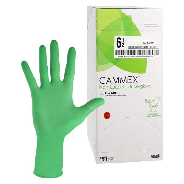 GAMMEX Non-Latex PI Underglove Polyisoprene Surgical Gloves 6.5 Green 50Pr/Bx