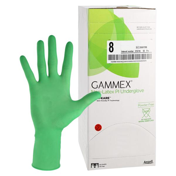 GAMMEX Non-Latex PI Underglove Polyisoprene Surgical Gloves 8 Green 50Pr/Bx