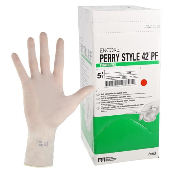 ENCORE Perry Style 42 PF Latex Surgical Gloves 5.5 Natural 50Pr/Bx