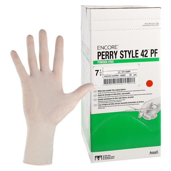 ENCORE Perry Style 42 PF Latex Surgical Gloves 7.5 Natural 50Pr/Bx
