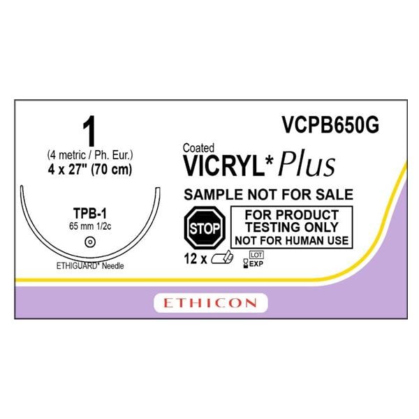 Coated Vicryl Plus Suture 1 27" Triclosan/Polyglactin 910 Braid TPB-1 Vio 12/Bx