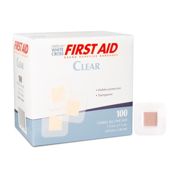 American White Cross Adhesive Bandage Adhesive Coating 1.5x1.5" Clr Strl 100/Bx