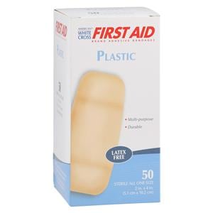 American White Cross Adhesive Bandage Plastic 2x4" Tan Sterile 50/Bx