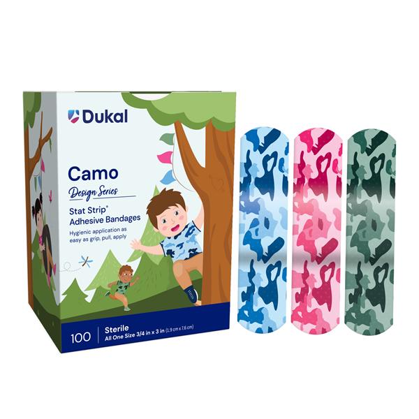 Stat Strip Bandage Plastic 3/4x3" Camo Pink/Blue Assorted Sterile 100/Bx
