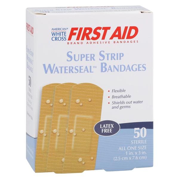American White Cross Waterseal Adhesive Bandage Plastic 1x3" Tan Sterile 50/Bx, 24 BX/CA