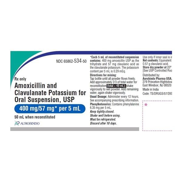 Amoxicillin/Clavulanate Potassium Oral Suspension 400mg/57mg/5mL Orng Btl 75mL
