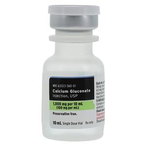 Calcium Gluconate Injection 100mg/mL PF SDV 10mL 25/Package