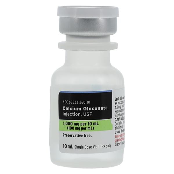 Calcium Gluconate Injection 100mg/mL PF SDV 10mL 25/Package