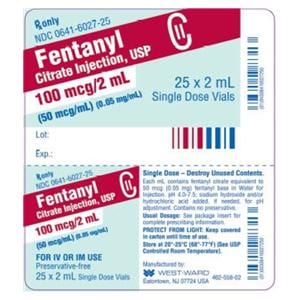 Fentanyl Citrate Injection 50mcg/mL SDV 2mL 25/Package