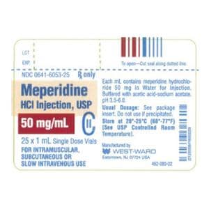 Meperidine HCl Injection 50mg/mL SDV 1mL 25/Package