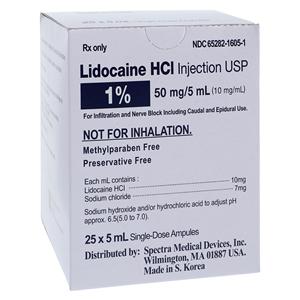 Lidocaine HCl Injection 1% Preservative Free Ampule 5mL 25/Package
