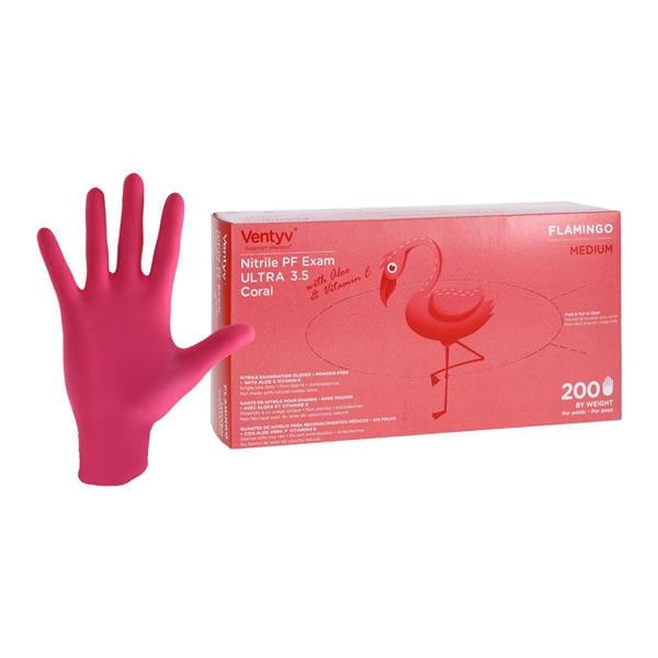 Flamingo Nitrile Exam Gloves Medium Coral Non-Sterile