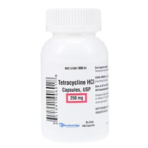 Tetracycline HCl Capsules 250mg Bottle 100/Bottle Each