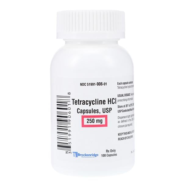 Tetracycline HCl Capsules 250mg Bottle 100/Bottle Each